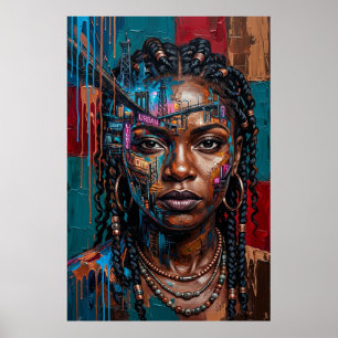 Neon City Urban Afrofuturism Svart Drottning Portr Poster