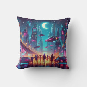 Neon Cityscape Kudde