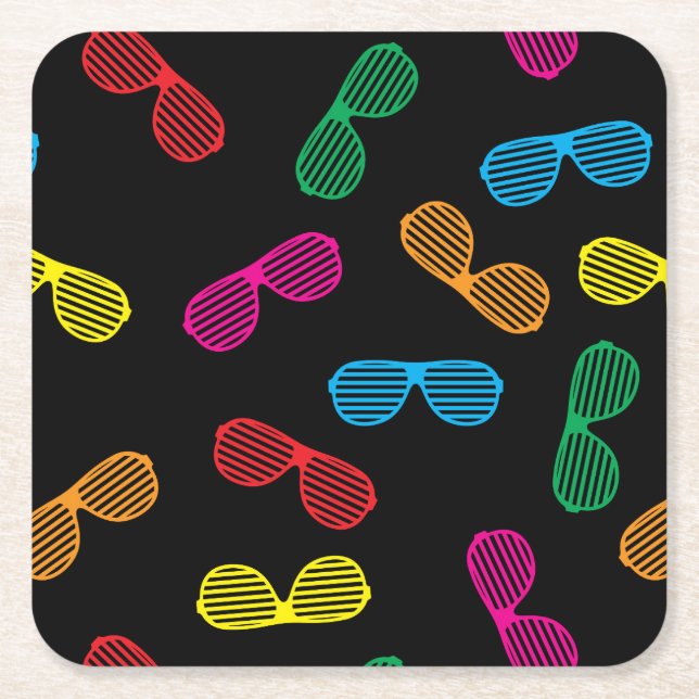 Neon Classic Sunglasses Mönster Underlägg Papper Kvadrat (Framsidan)