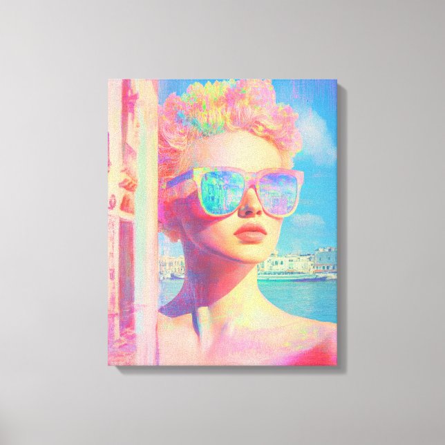 Neon Coastal Beauty med solglasögon Canvastryck (Framsida)