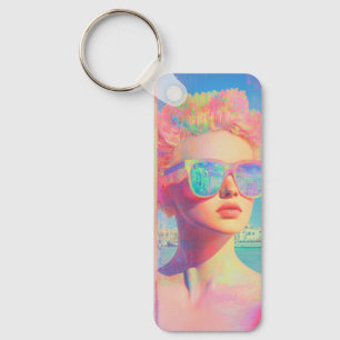 Neon Coastal Beauty med solglasögon Nyckelring