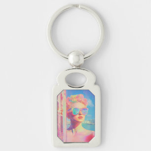 Neon Coastal Beauty med solglasögon Rektangulärt Silverfärgad Nyckelring