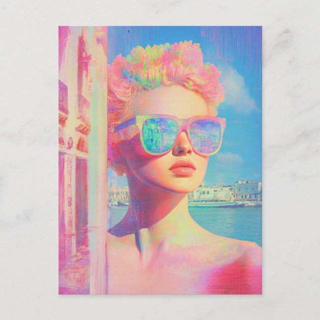Neon Coastal Beauty med solglasögon Vykort (Framsida)