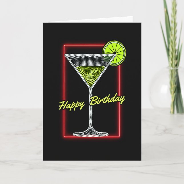 Neon Cocktail Födelsedagskort Kort (Framsida)