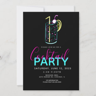 Neon Cocktail Mojito Konstfest Invitation Inbjudningar