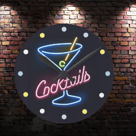 Neon Cocktails Home Pub Decor Den Wall Clock Rund Klocka