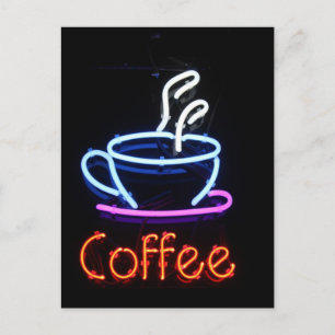 Neon Coffee Sign on Black Vykort