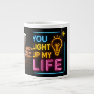 Neon Coffee Vibes | Glowing Typography Black Mugg Jumbo Mugg