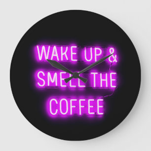 NEON COFFEE WALL CLOCK WAKE UP SMELL COFFEE STOR KLOCKA