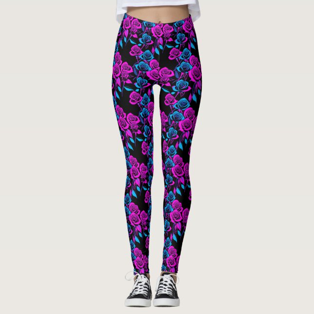 Neon Colored Roses Leggings (Framsida)