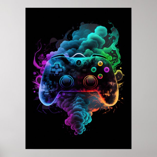 Neon Colorful Game Controller Poster (Framsidan)