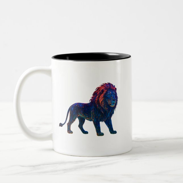 Neon Colorful Lejon Art Två-Tonad Mugg (Vänster)