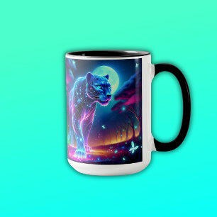 Neon Colorful Måne och Panther HoloGraph Neon Colo Mugg