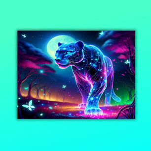 Neon Colorful Måne och Panther HoloGraph Neon Colo Poster