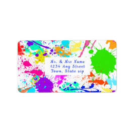 Neon Colorful Paint Splatter Adressetikett