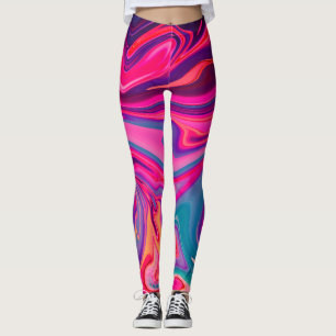 Neon Colorful Rosa Blue Liquid Marble Abstrakt Leggings