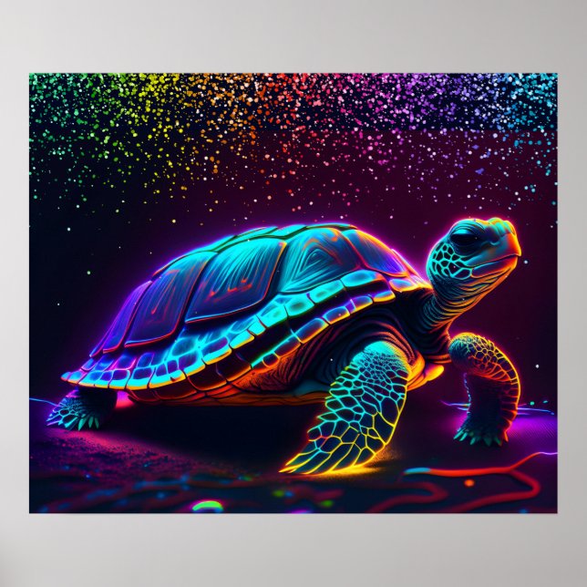 Neon Colorful Sea Turtle Poster (Framsidan)