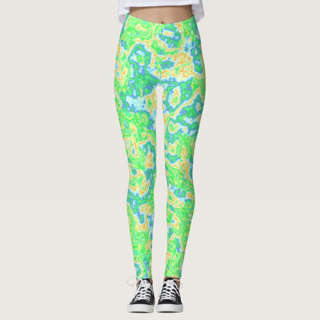 Neon Colorful sur Resa Groovy Abstrakt Marble Art Leggings (Framsida)