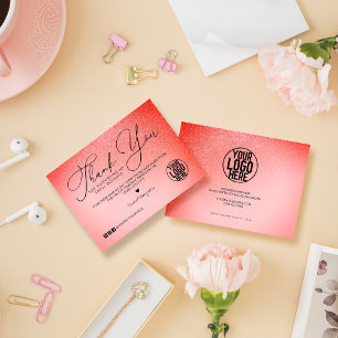 Neon Coral Rosa Glitter Script-Tack Visitkort