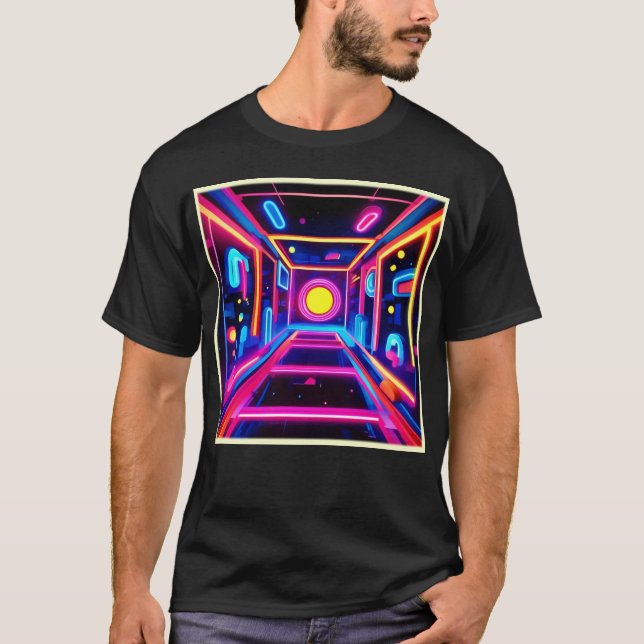 Neon Corridor: A Digital Odyssey T Shirt (Framsida)