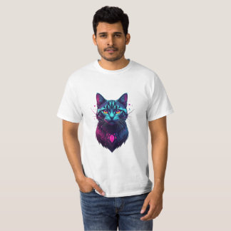 Neon Cosmic Cat Illustration T Shirt