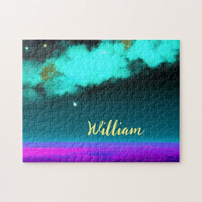 Neon Cosmic Cloudscape med Twinkling Stars Pussel (Horisontell)