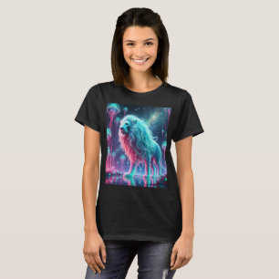 Neon Cosmic Lejon T-Shirt-design. T Shirt