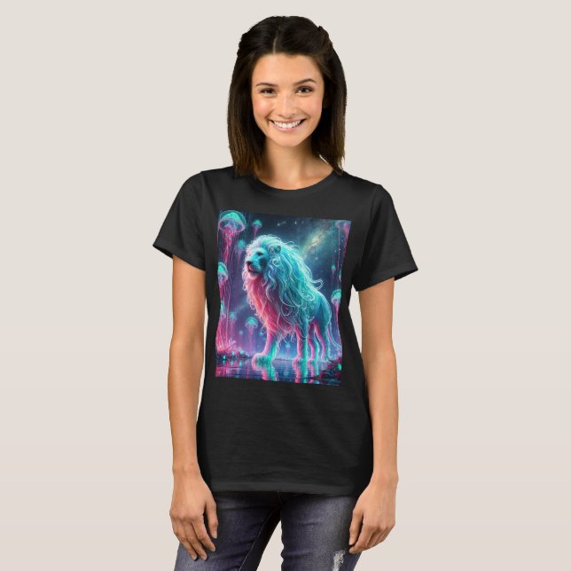 Neon Cosmic Lejon T-Shirt-design. T Shirt (Hel framsida)