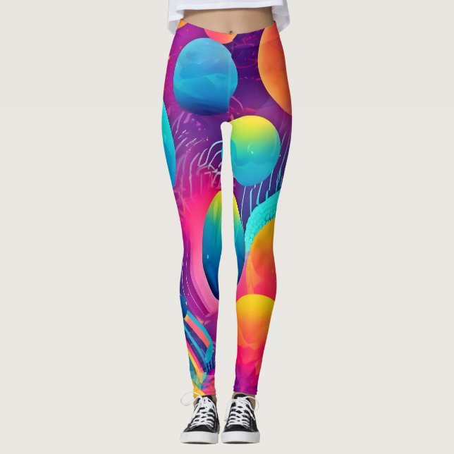 Neon Cosmos Abstract Design Leggings (Framsida)