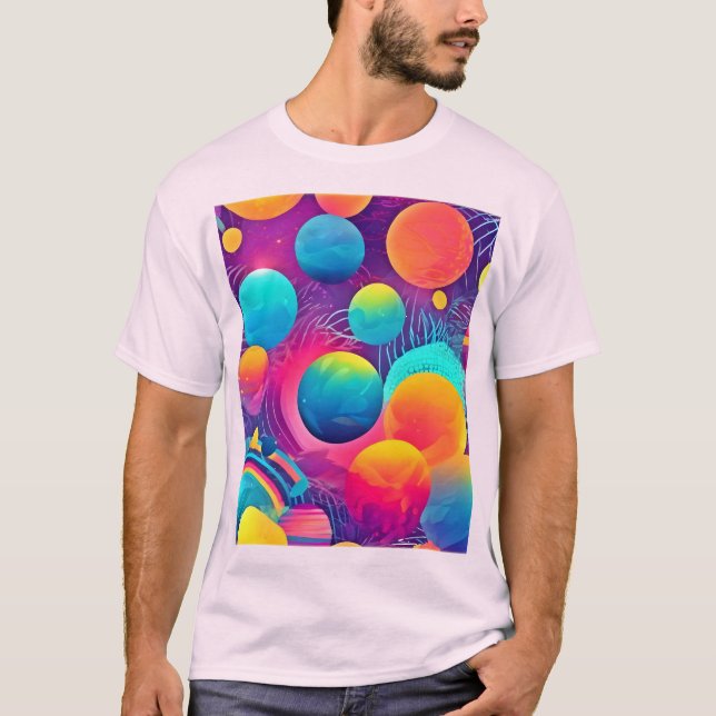 Neon Cosmos Abstract Design T Shirt (Framsida)