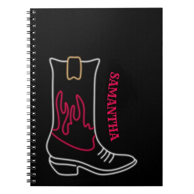 Neon Cowboy Boot Anpassade Namn Anteckningsbok (Framsidan)