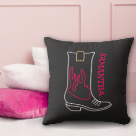 Neon Cowboy Boot Anpassade Namn Kudde