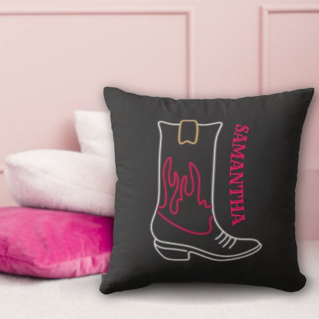Neon Cowboy Boot Anpassade Namn Kudde (Skapare uppladdad)