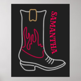 Neon Cowboy Boot Anpassade Namn Poster