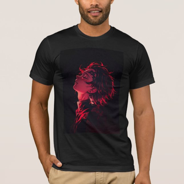 Neon Crimson Anime Siluett T-Shirt (Framsida)