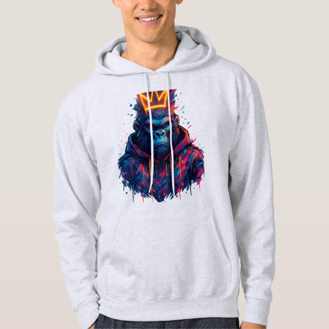 Neon Crowned Gorilla Graffiti Art Hoodie (Framsida)
