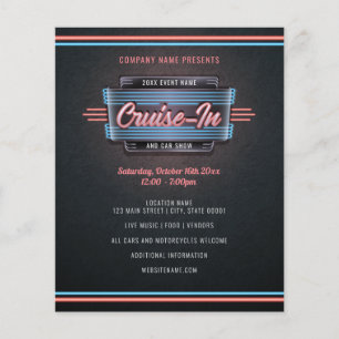 Neon Cruise-in-inbjudningsFlyer Pappra Lakan