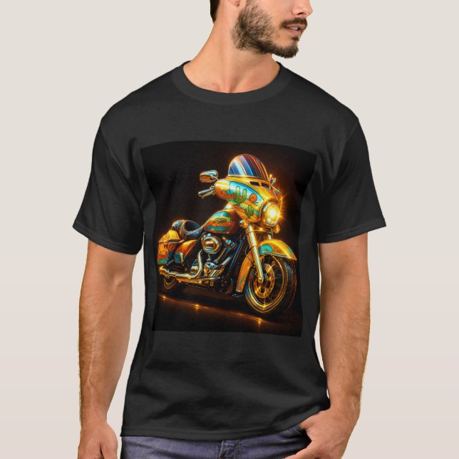"Neon Cruiser – Glowing Desert Ride Motorcycle Tee (Framsida)