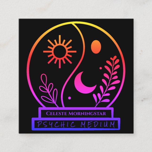 Neon Crystal Boll Psychic Medium Black Unique Fyrkantigt Visitkort (Framsida)