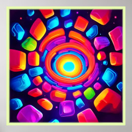 Neon Cube Vortex Art Poster