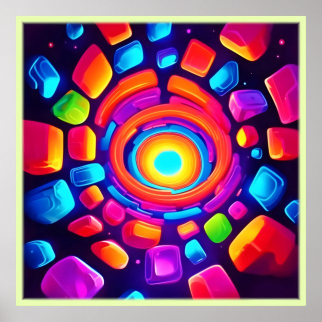 Neon Cube Vortex Art Poster (Framsidan)