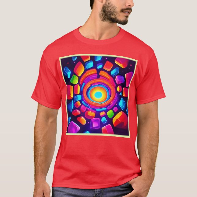 Neon Cube Vortex Art T Shirt (Framsida)