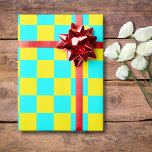 Neon Cyan Gult Checkerboard-Vintage Presentpapper<br><div class="desc">Papper radbrytning av kontrollpanelsVintagen Neon Cyan och Gult Checkated Checkerboard</div>