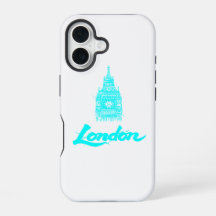 Neon Cyan London Big Ben Skiss Modern Svart