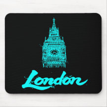 Neon Cyan London Big Ben Skiss Modern Svart