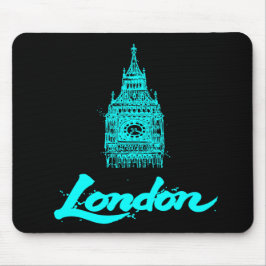 Neon Cyan London Big Ben Skiss Modern Svart Musmatta