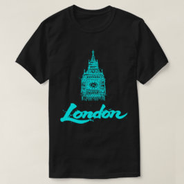Neon Cyan London Big Ben Skiss Modern Svart T Shirt