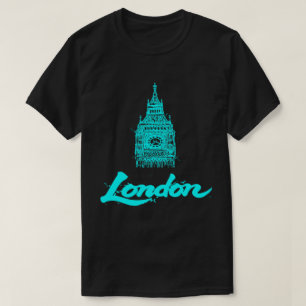 Neon Cyan London Big Ben Skiss Modern Svart T Shirt