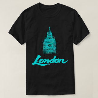 Neon Cyan London Big Ben Skiss Modern Svart T Shirt