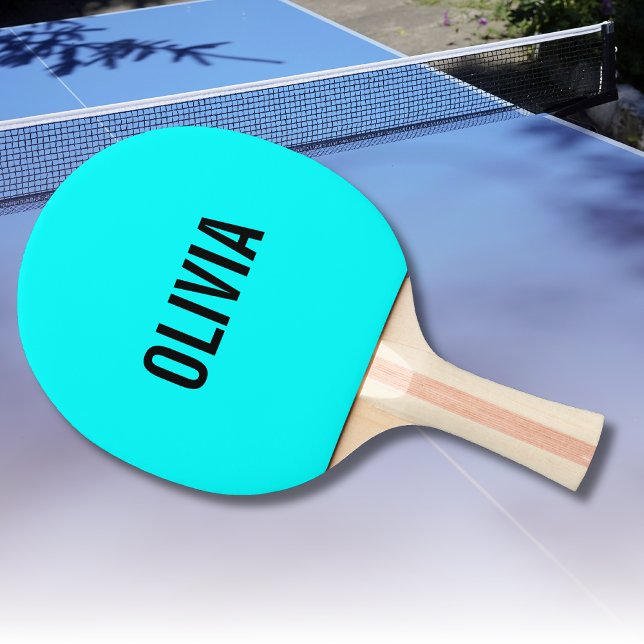 Neon Cyan Modern Namn | Minimalistisk Trendig Pingisracket (Skapare uppladdad)